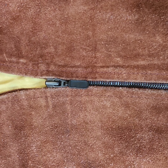 Paragraff Brown Leather Yellow Satin Lined Zip Front Vest - Picture 3 of 4